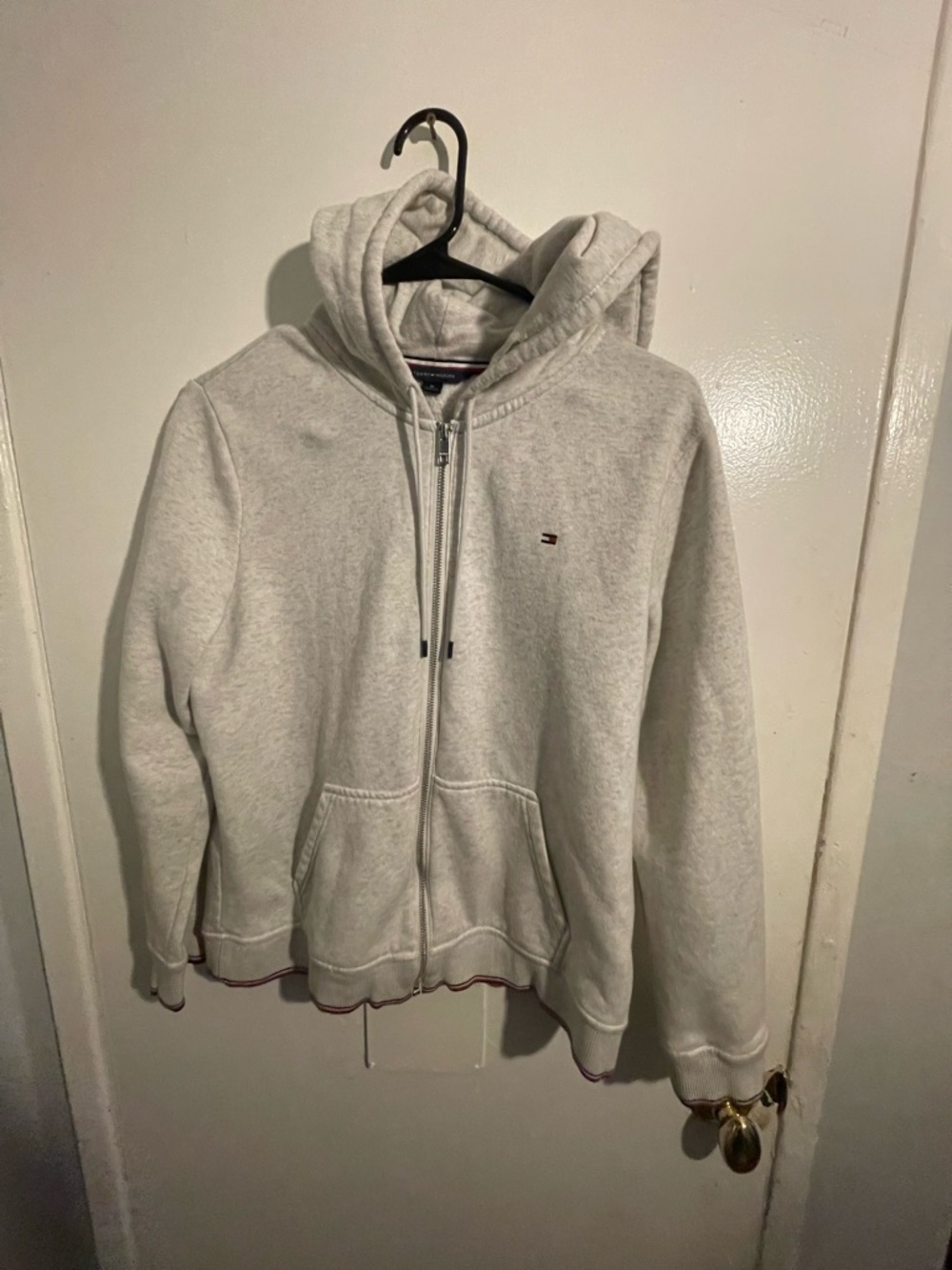 Tommy Hilfiger White Fleece Lined Zip Hoodie with Red & Navy Trim